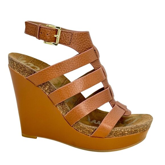 Sam Edelman Brown Nayla Leather Cage Strappy Platform Wedge Sandals Size 7.5 - Picture 2 of 13